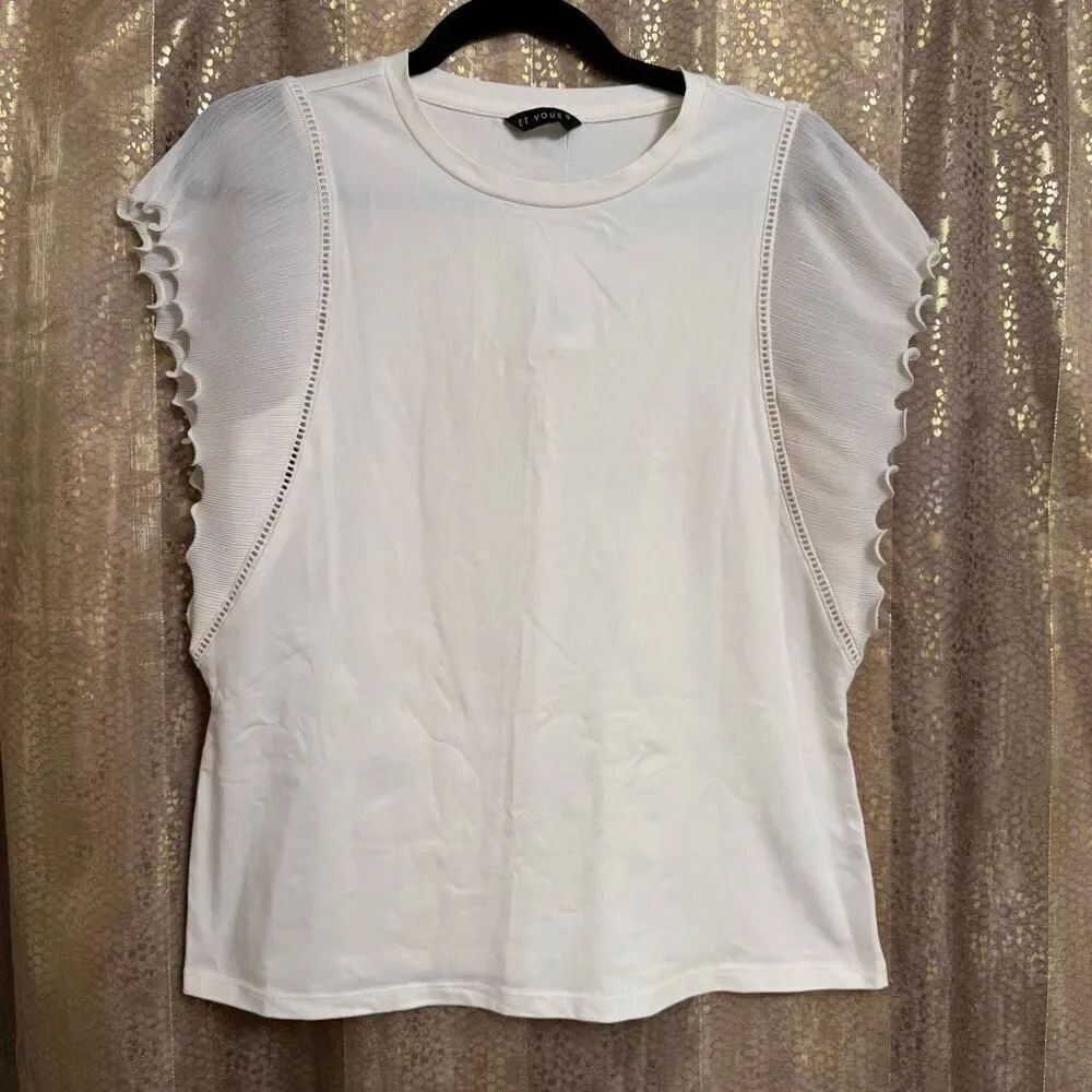 ET VOUS Ivory Ruffle Sleeve Top Blouse Size 10 Medium NWT